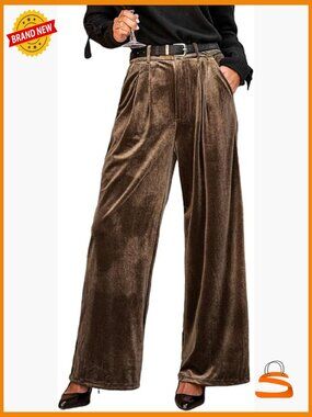 Wide Leg Velvet Palazzo Pants with Pockets for Work
